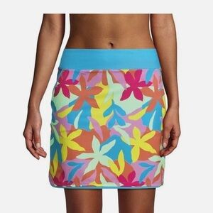Lands' End Womens Swim Skirt Swim Bottoms Skort Turquoise Multi Floral Size 18